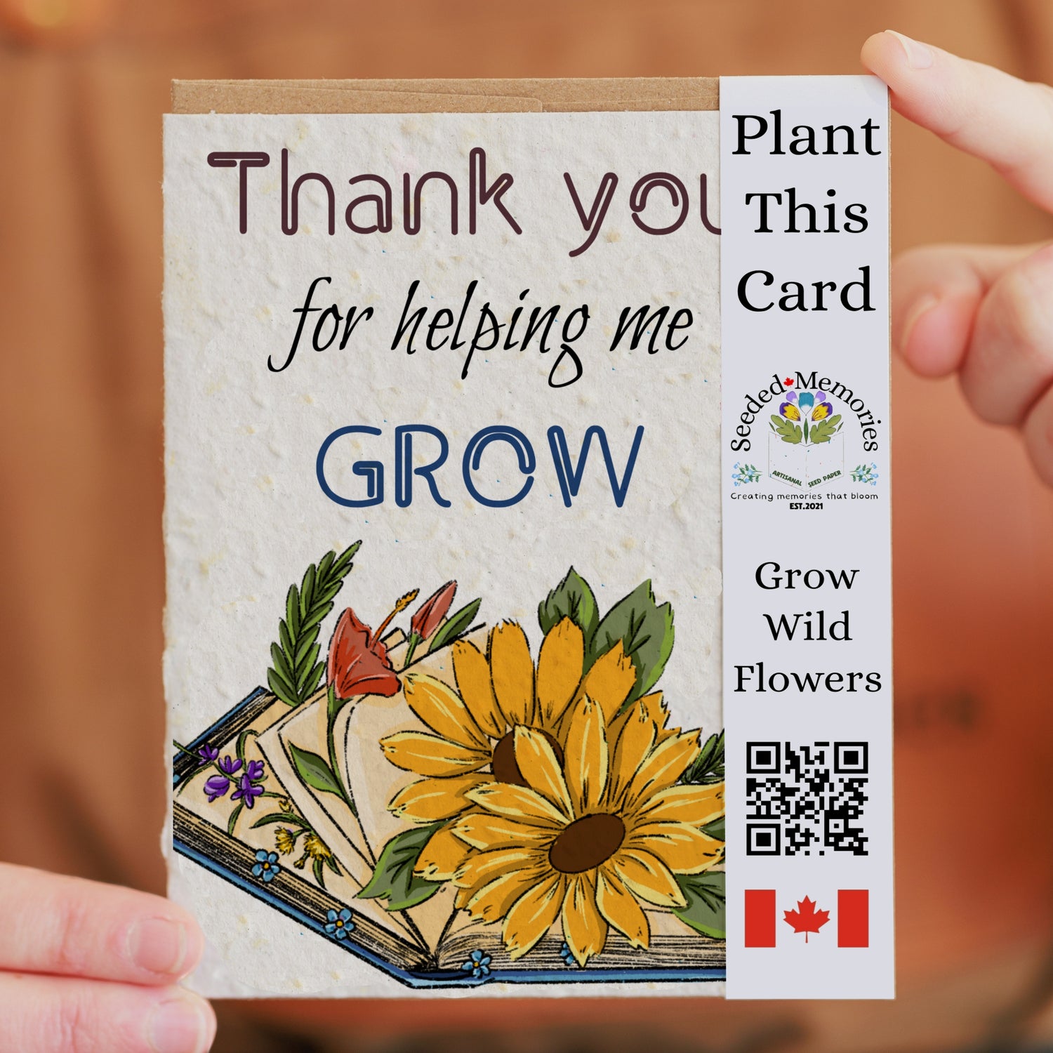 flower seed thank you cards For Helping Me Grow Thank You Card (Canadian Seed Paper) – SEEDED MEMORIES