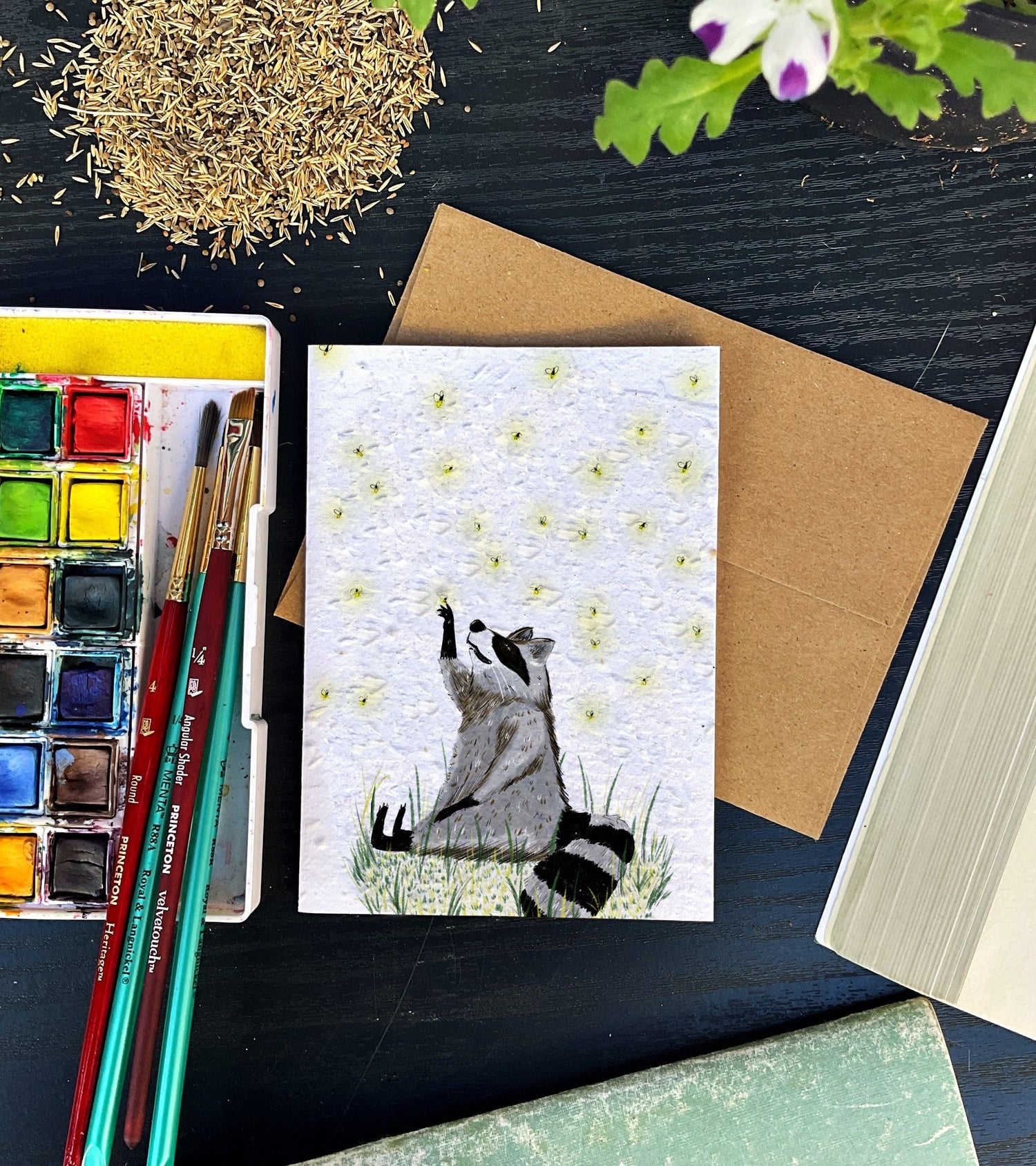 Racoon and Fireflies Wildlife Card